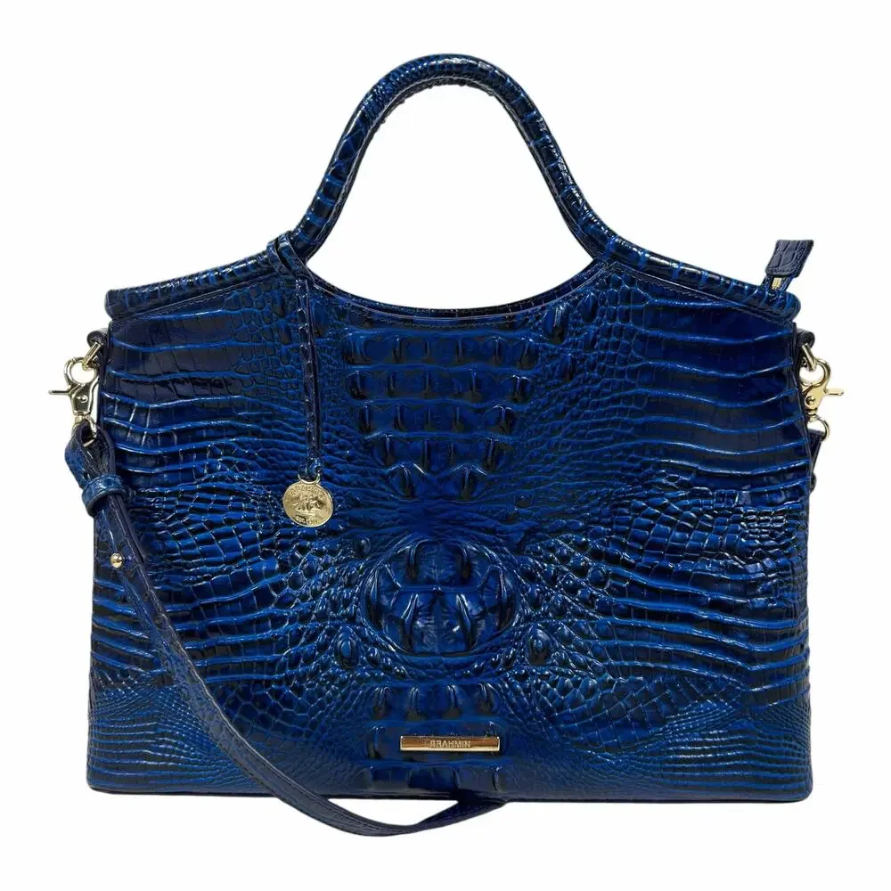 Brahmin Elaine Melbourne Leather Satchel Bag Sapphire Blue